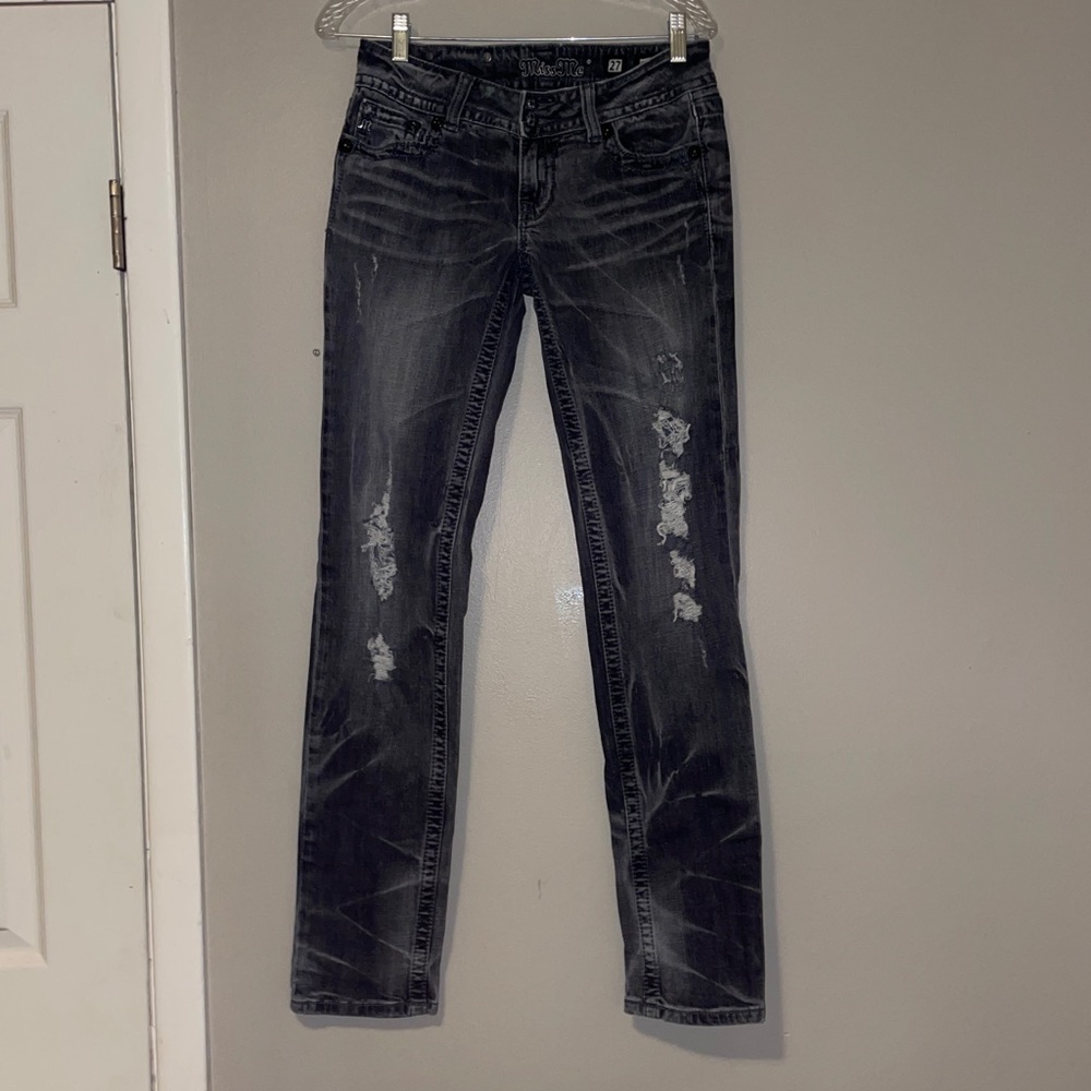 Women Miss Me Black Distressed Skinny Jeans Sz 27